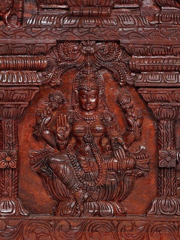 Exotic India 84" Huge Lakshmi Ganesha Saraswati Panel | Wood Carving 