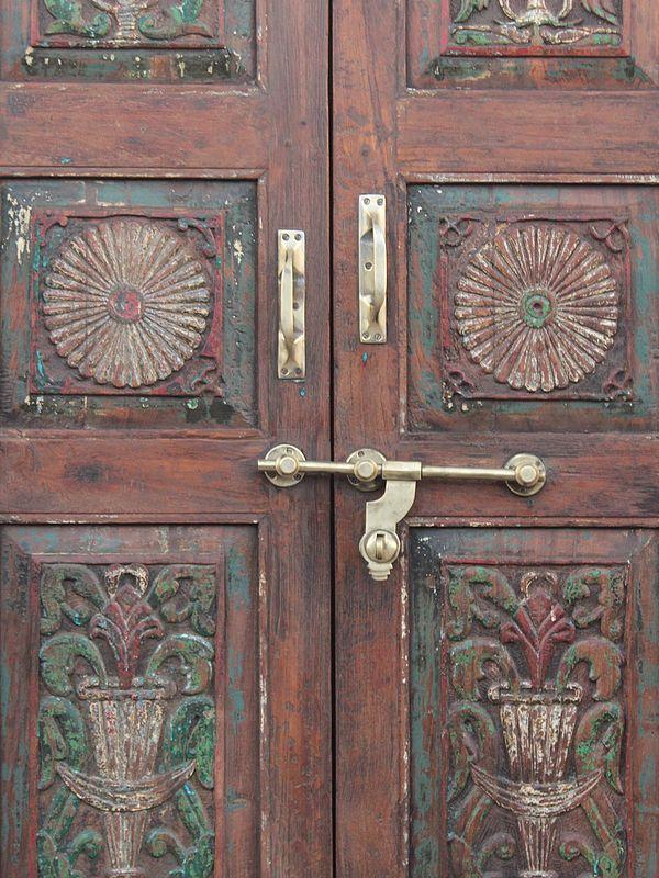 Exotic India 84" Large Traditional Carving Teak Wood Heavy Door 