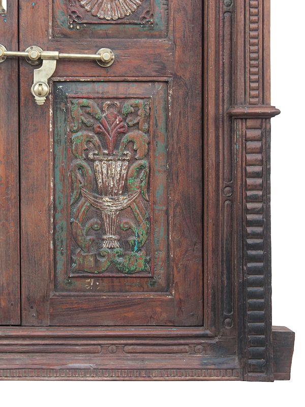 Exotic India 84" Large Traditional Carving Teak Wood Heavy Door 