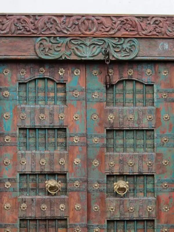 Exotic India 84" Large Traditional Designer Wood Door With Frame And Iron Knock | Wood Door