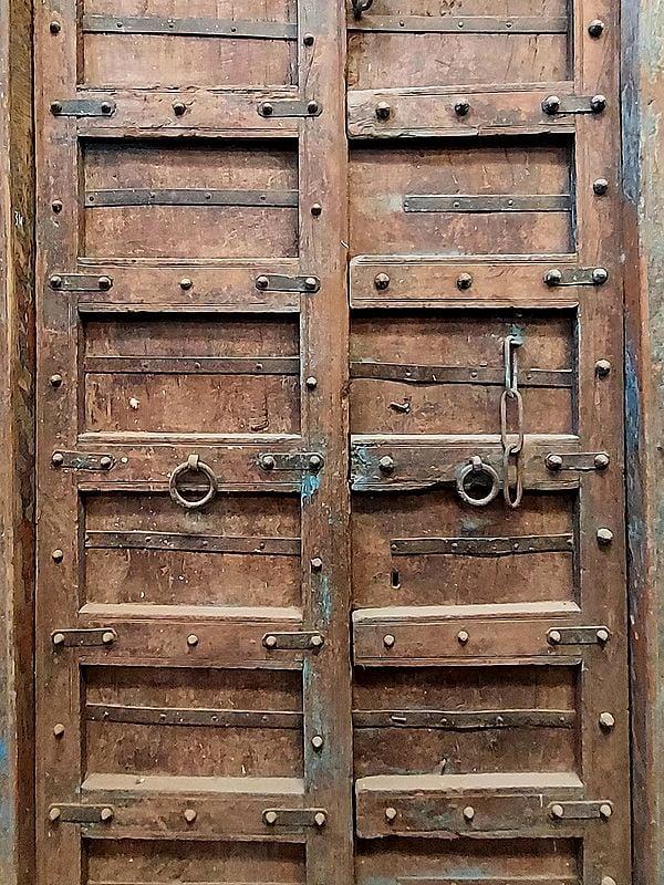 Exotic India 85" Large Indian Wood Door With Door Knocker 