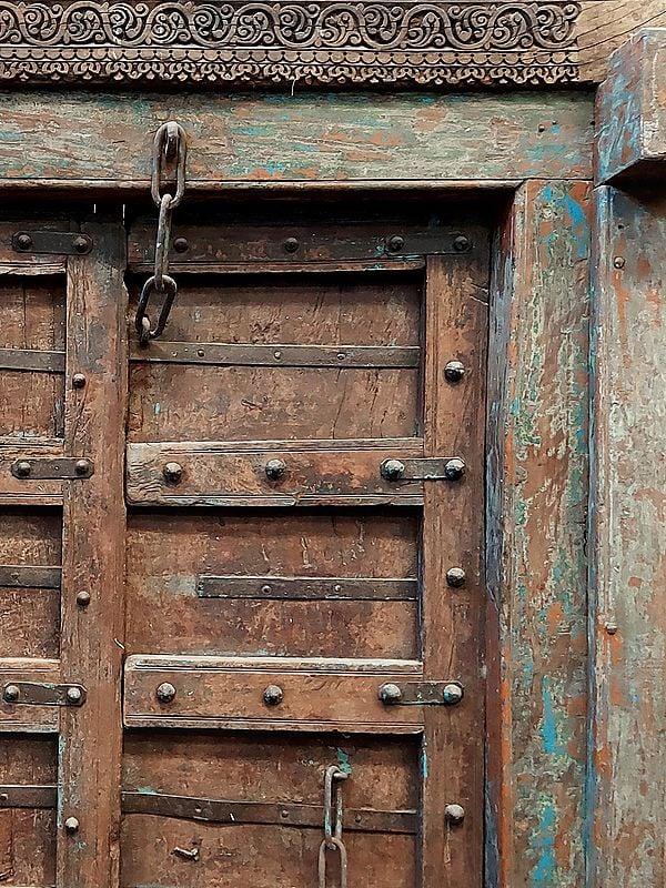 Exotic India 85" Large Indian Wood Door With Door Knocker 