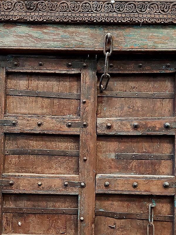 Exotic India 85" Large Indian Wood Door With Door Knocker 