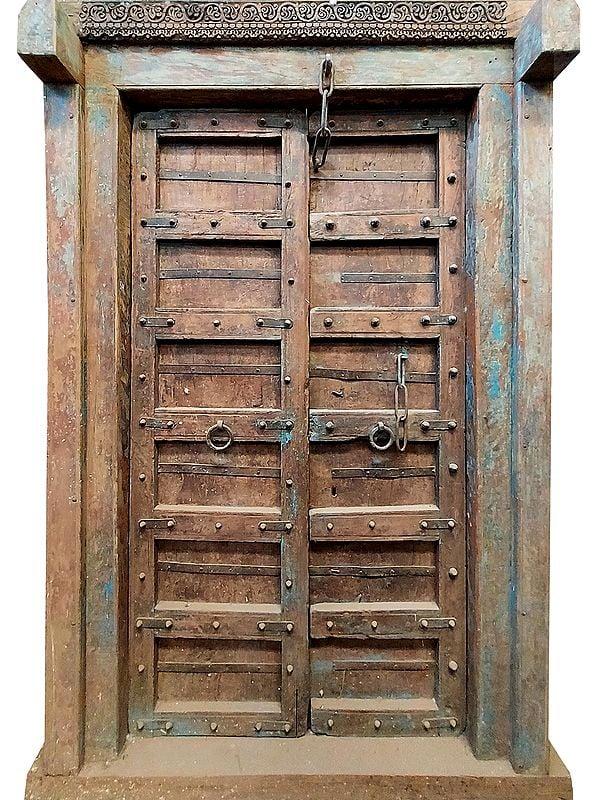 exotic india 85" Large Indian Wood Door With Door Knocker