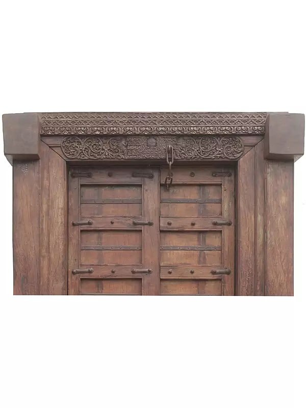 Exotic India 86" Large Traditional Iron Strip Wood Door 