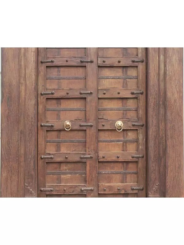 Exotic India 86" Large Traditional Iron Strip Wood Door 