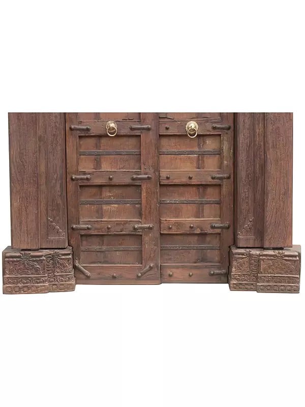 Exotic India 86" Large Traditional Iron Strip Wood Door 