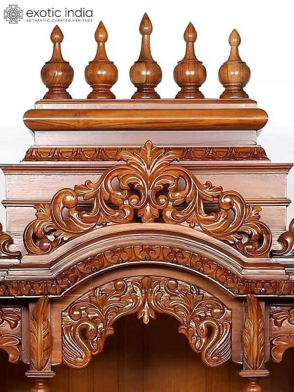 Exotic India 87" Large Size Designer Puja Temple With Drawers 