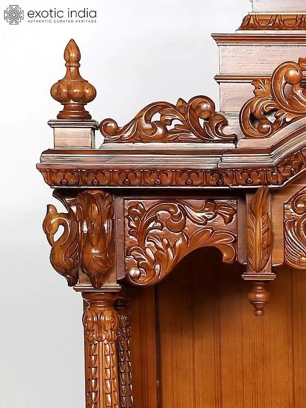 Exotic India 87" Large Size Designer Puja Temple With Drawers 