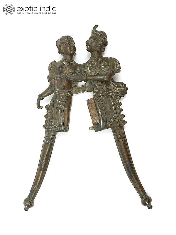 Exotic India 9" Amorous Couple Vintage Nut Cracker/Sarota In Brass 