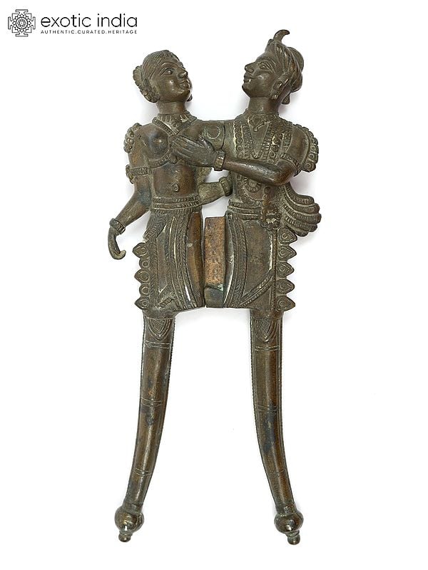 exotic india 9" Amorous Couple Vintage Nut Cracker/Sarota in Brass