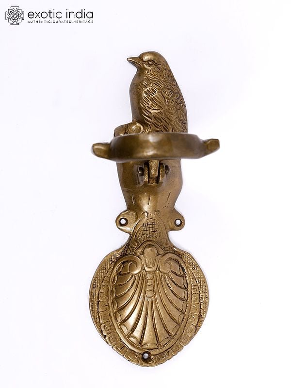 Exotic India 9" Bird Design Kiritmukha Door Knocker In Brass