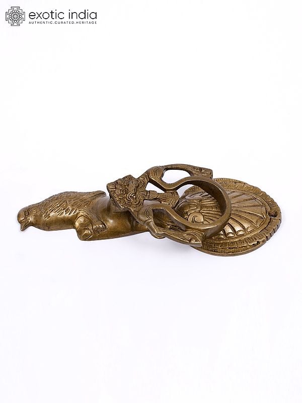 Exotic India 9" Bird Design Kiritmukha Door Knocker In Brass