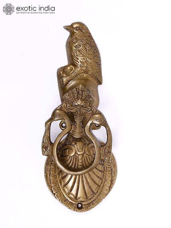 exotic india 9" Bird Design Kiritmukha Door Knocker in Brass 