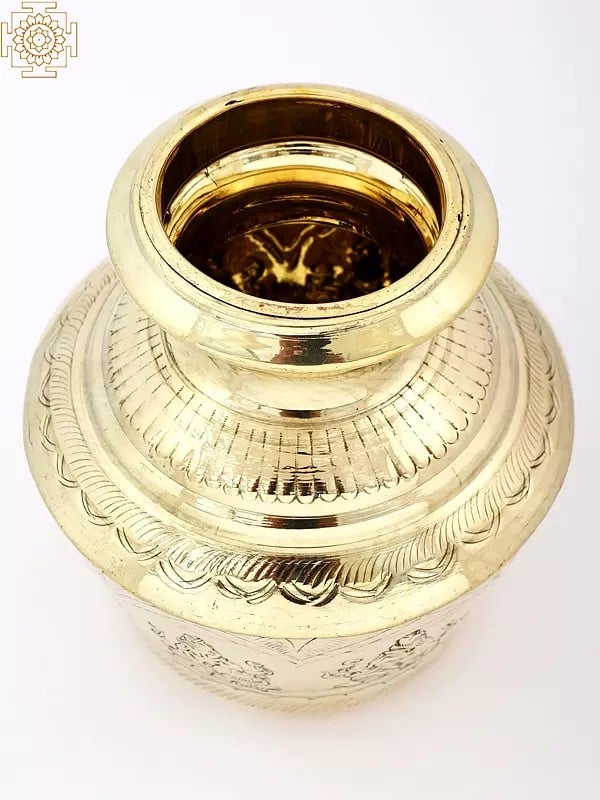 Exotic India 9" Brass Ashtalakshmi Puja Kalasha | Handmade 