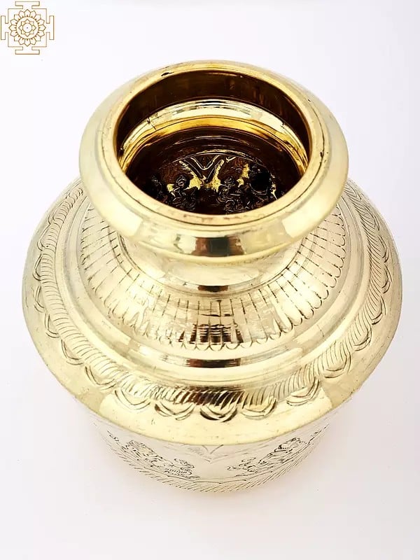 Exotic India 9" Brass Ashtalakshmi Puja Kalasha | Handmade 