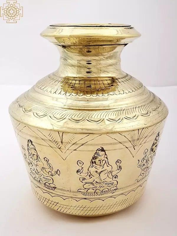 exotic india 9" Brass Ashtalakshmi Puja Kalasha | Handmade 