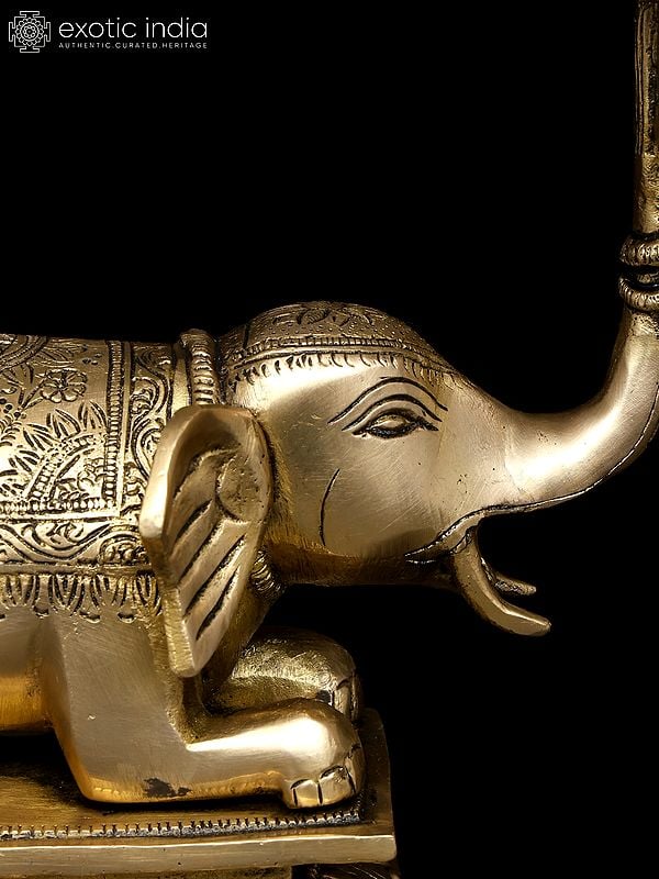 Exotic India 9" Brass Elephant With Candle Holder | Table Decor 