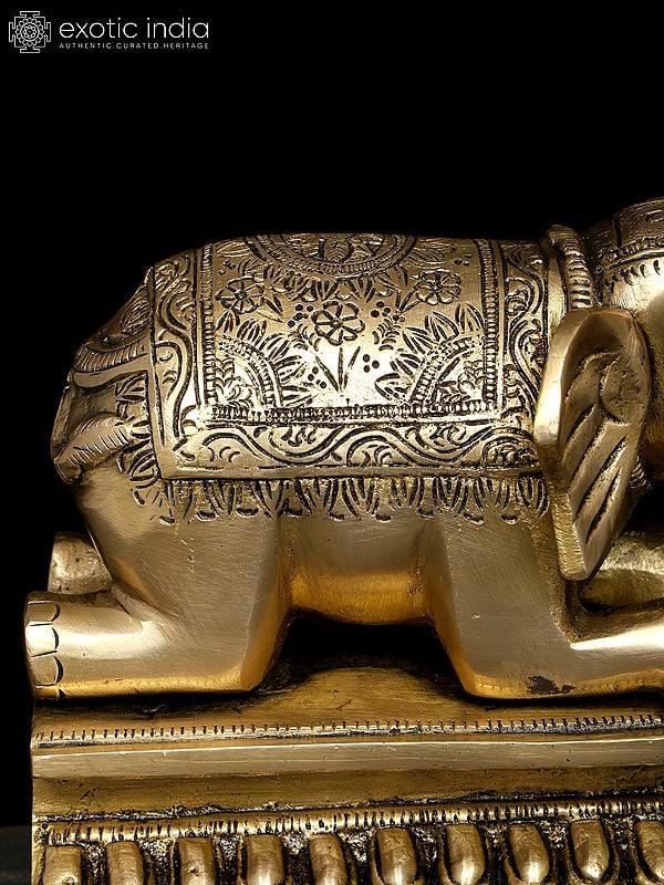 Exotic India 9" Brass Elephant With Candle Holder | Table Decor 