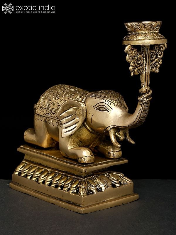 Exotic India 9" Brass Elephant With Candle Holder | Table Decor 