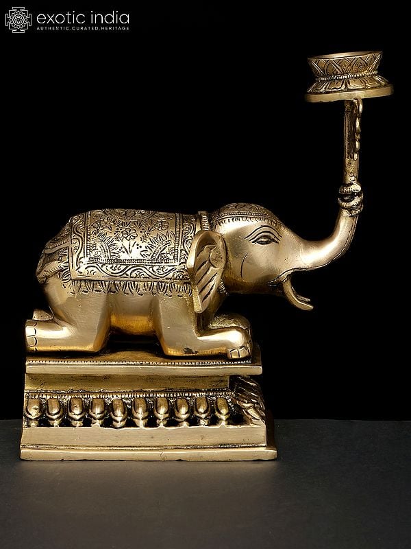 exotic india 9" Brass Elephant with Candle Holder | Table Decor 