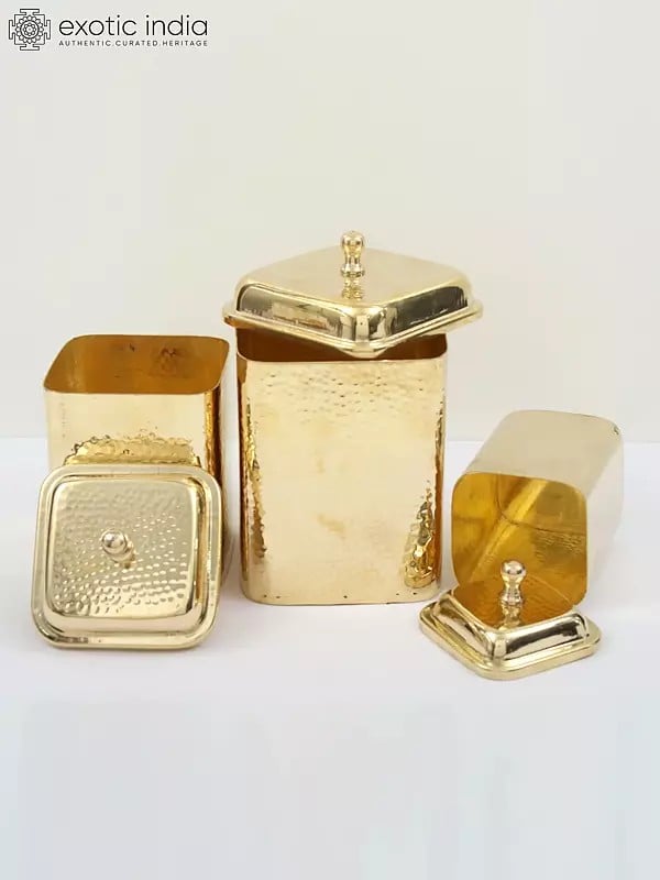Exotic India 9" Brass Kitchen Containers/Dabba | Set Of Three