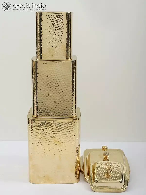 Exotic India 9" Brass Kitchen Containers/Dabba | Set Of Three