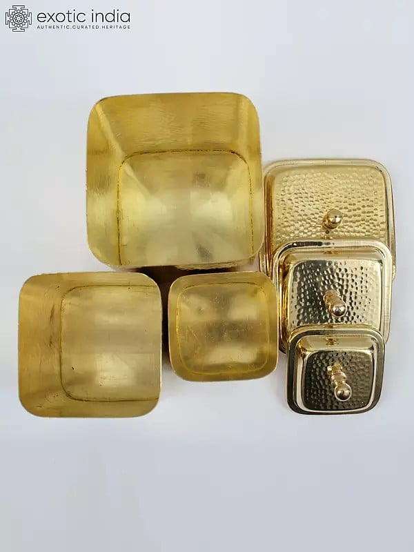Exotic India 9" Brass Kitchen Containers/Dabba | Set Of Three