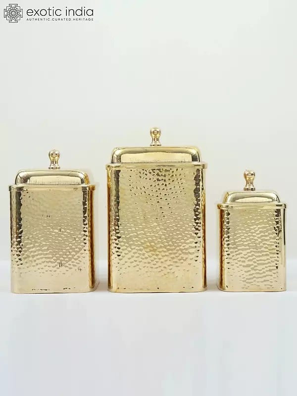 exotic india 9" Brass Kitchen Containers/Dabba | Set of Three 