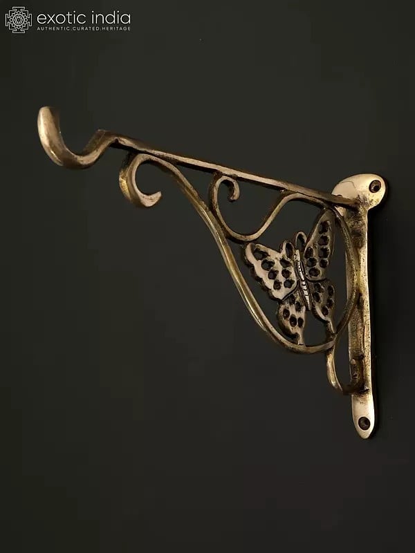 Exotic India 9" Brass Wall Hanging Butterfly Bracket | Home Decor 