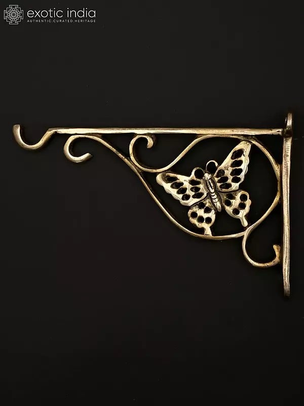 Exotic India 9" Brass Wall Hanging Butterfly Bracket | Home Decor 