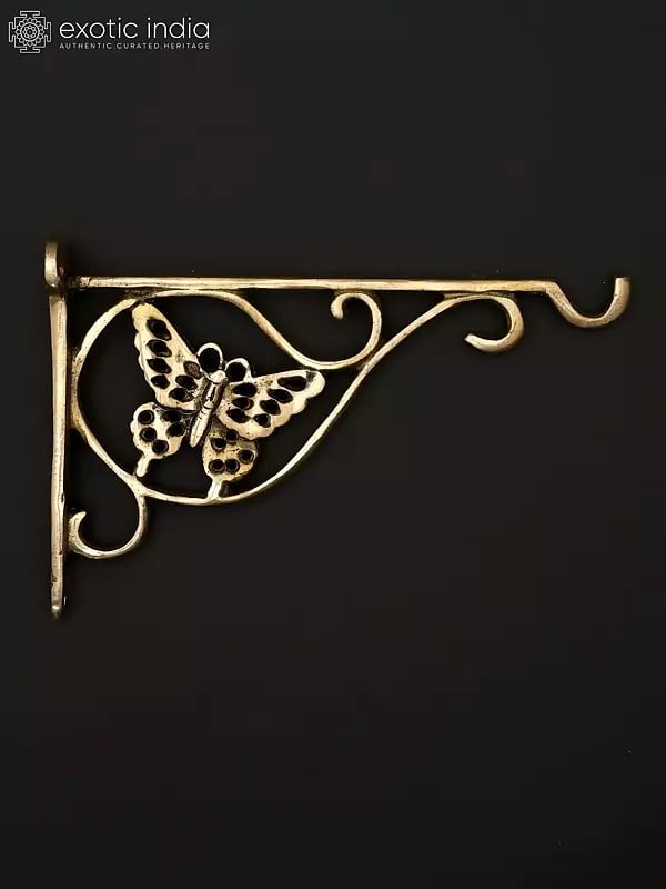 Exotic India 9" Brass Wall Hanging Butterfly Bracket | Home Decor 