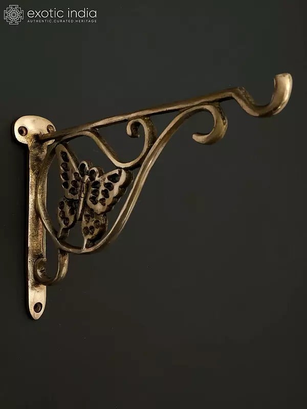 exotic india 9" Brass Wall Hanging Butterfly Bracket | Home Decor 