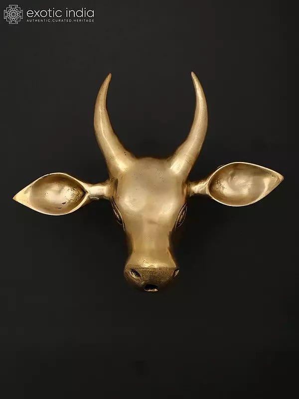 Exotic India 9" Brass Wall Hanging Cow Head | Home Decor