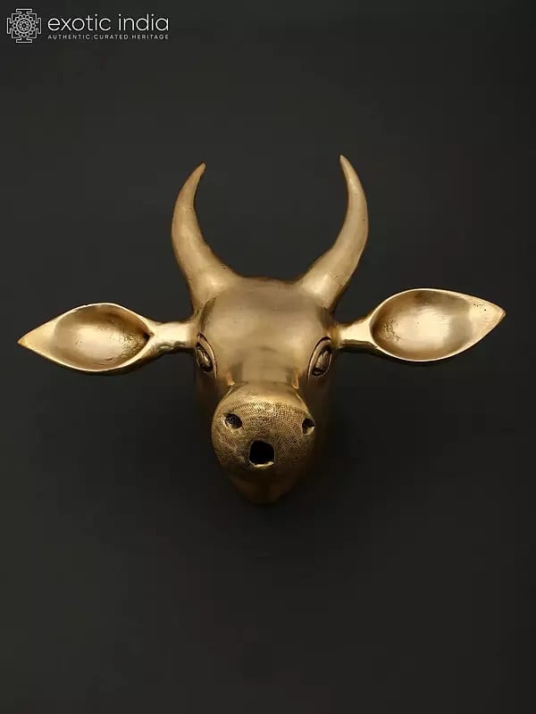 Exotic India 9" Brass Wall Hanging Cow Head | Home Decor