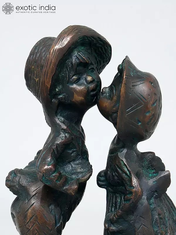 Exotic India 9" Cute Couple | Brass Statue | Table Decor 