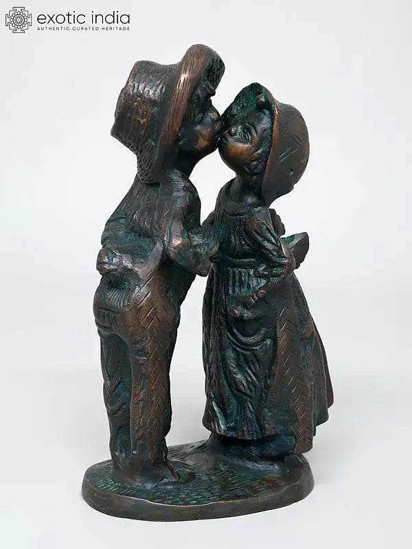 Exotic India 9" Cute Couple | Brass Statue | Table Decor 