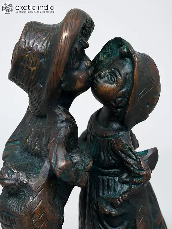 Exotic India 9" Cute Couple | Brass Statue | Table Decor 