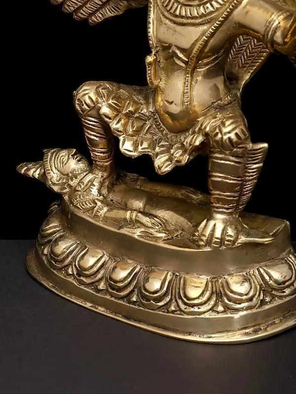 Exotic India 9" Garuda Subduing The Demon | Brass Statue 