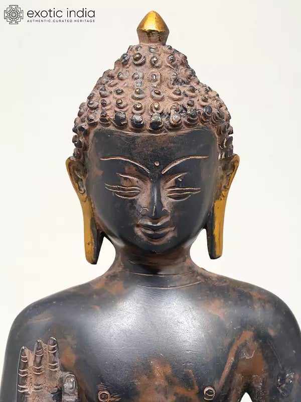 Exotic India 9" Gautam Buddha In Vitark Mudra | Buddhist Brass Idol 
