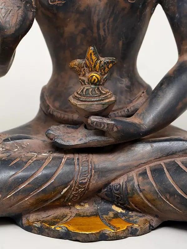 Exotic India 9" Gautam Buddha In Vitark Mudra | Buddhist Brass Idol 
