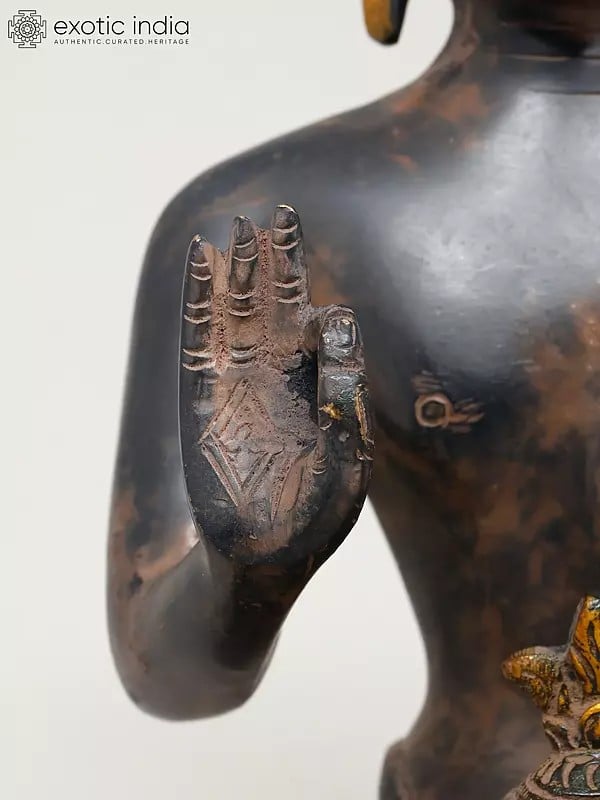 Exotic India 9" Gautam Buddha In Vitark Mudra | Buddhist Brass Idol 