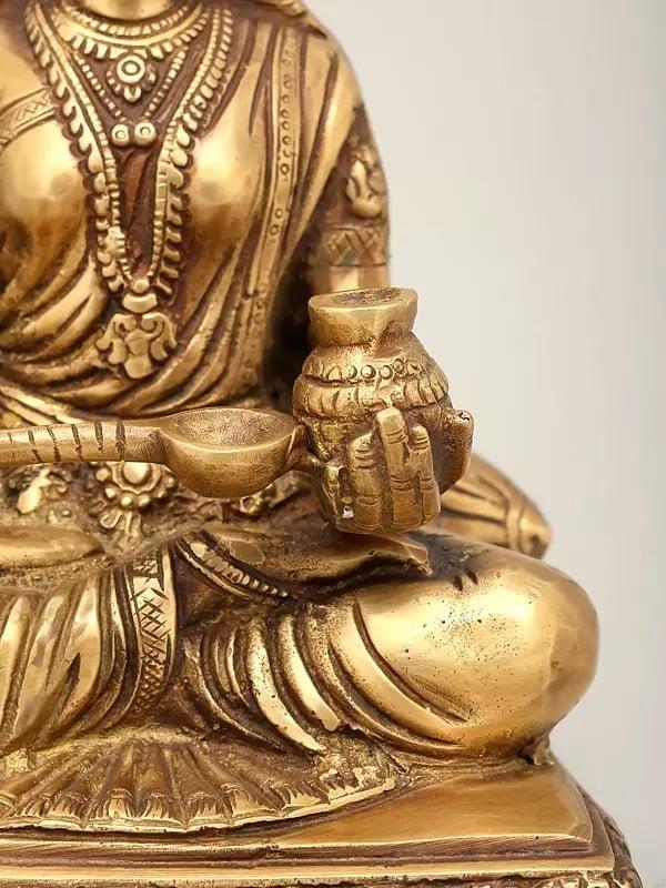 Exotic India 9" Goddess Annapurna Seated On Pedestal | Brass Statue 