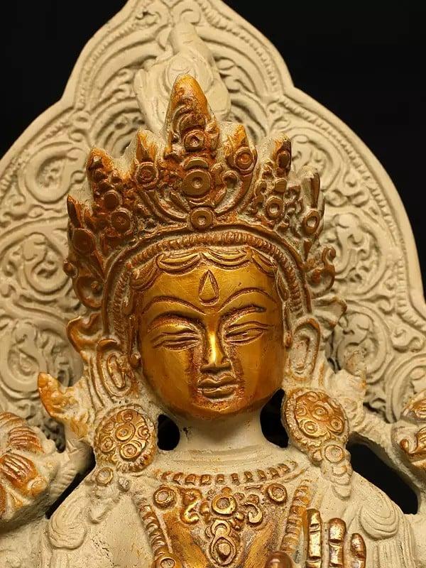 Exotic India 9" Goddess Green Tara Seated On Throne | Brass Statue 