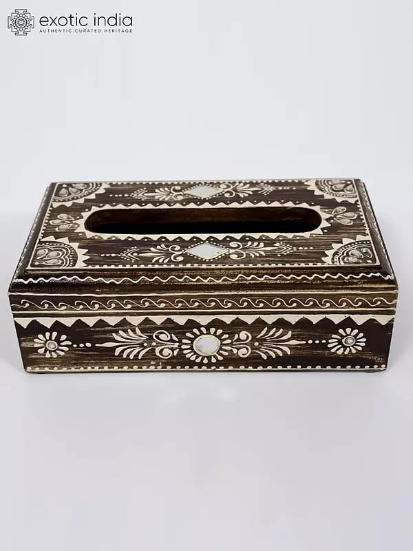 exotic india 9" Hand-Painted Decorated Tissue Holder in Wood