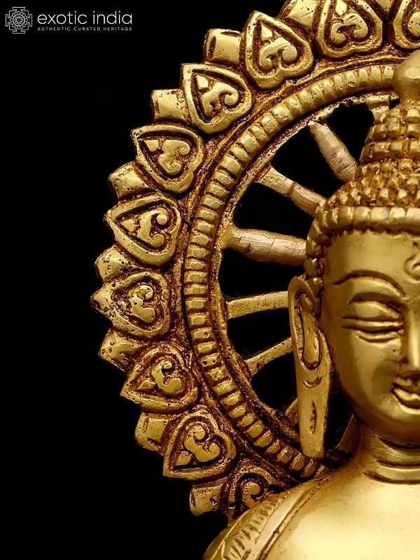 Exotic India 9" Lord Buddha Seated In Abhaya Mudra (Blessing Gesture) | Brass Idol 