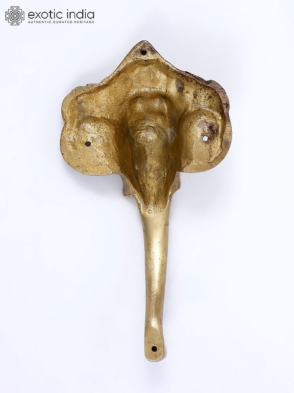 Exotic India 9" Lord Ganesha Face Door Handle In Brass 