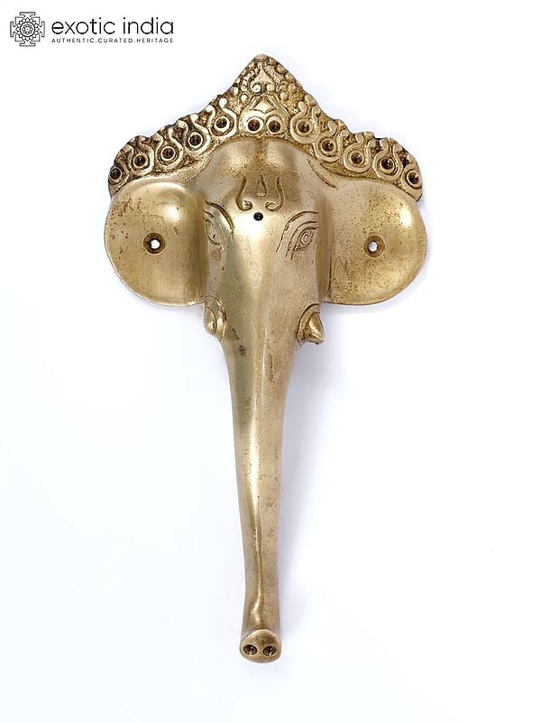 exotic india 9" Lord Ganesha Face Door Handle in Brass 
