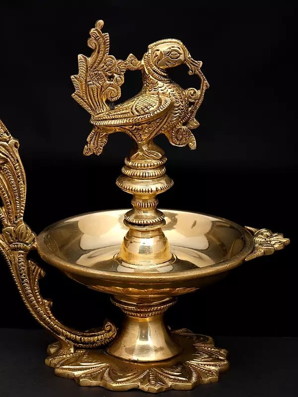 Exotic India 9" Peacock Lamp In Brass | Handmade | Made In India 