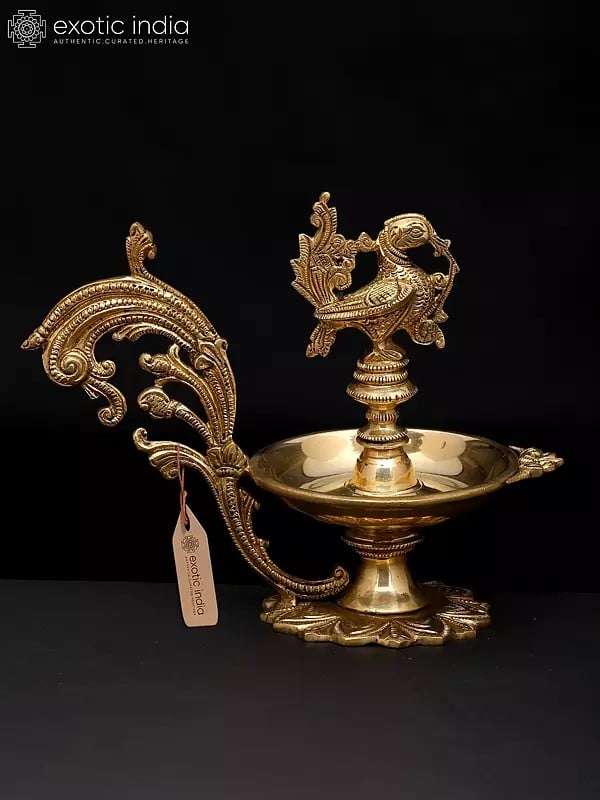 exotic india 9" Peacock Lamp in Brass | Handmade | Made In India 